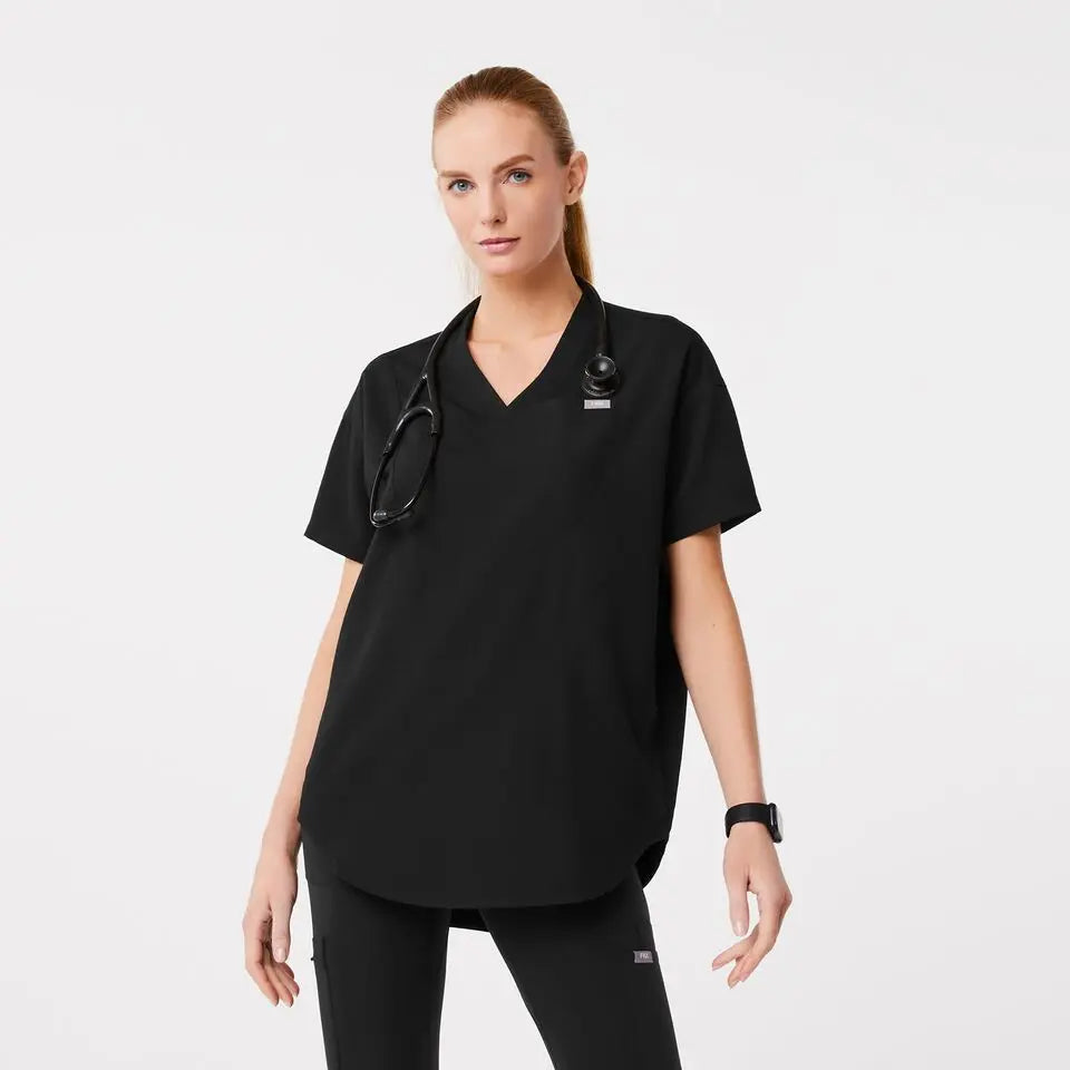 FIGS Halle V-Neck Tunic Scrub Top-Black