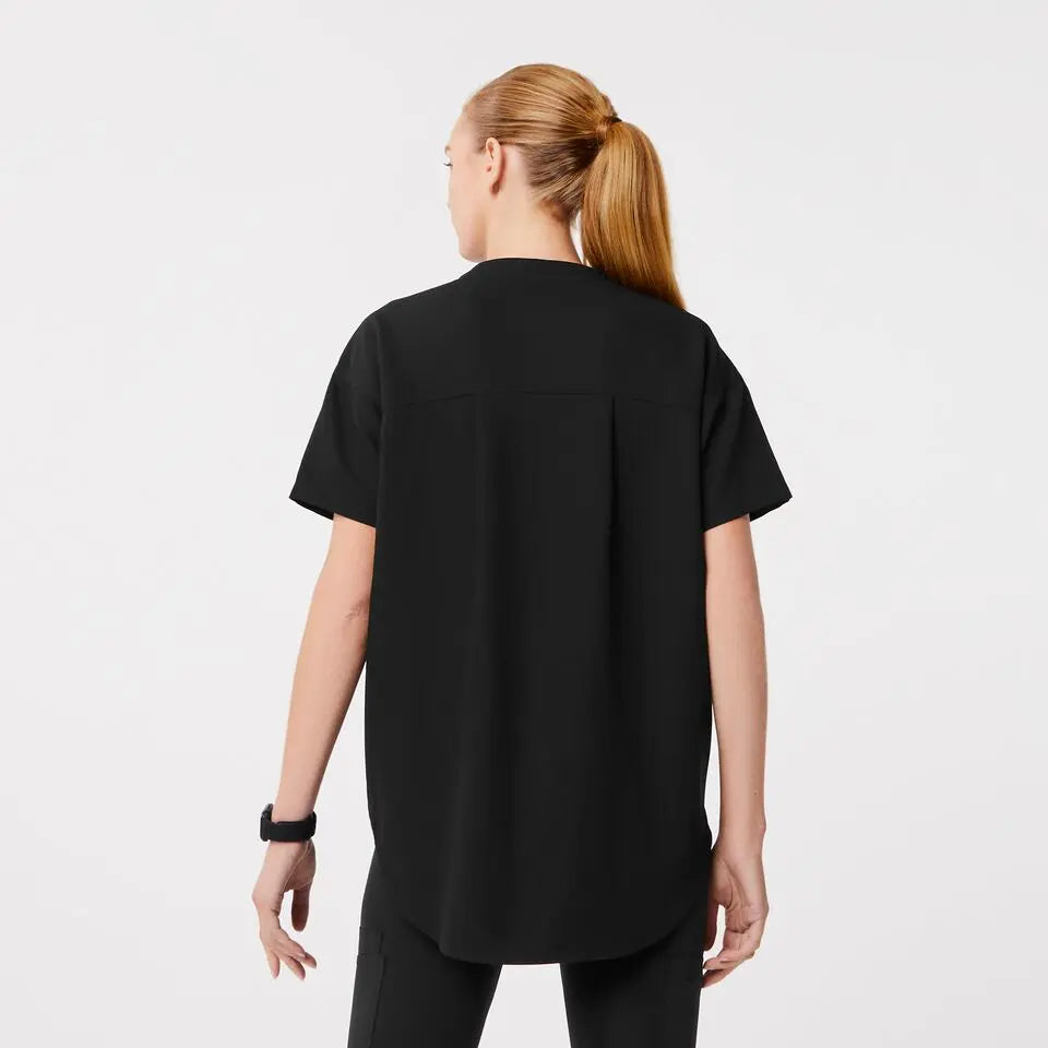 FIGS Halle V-Neck Tunic Scrub Top-Black