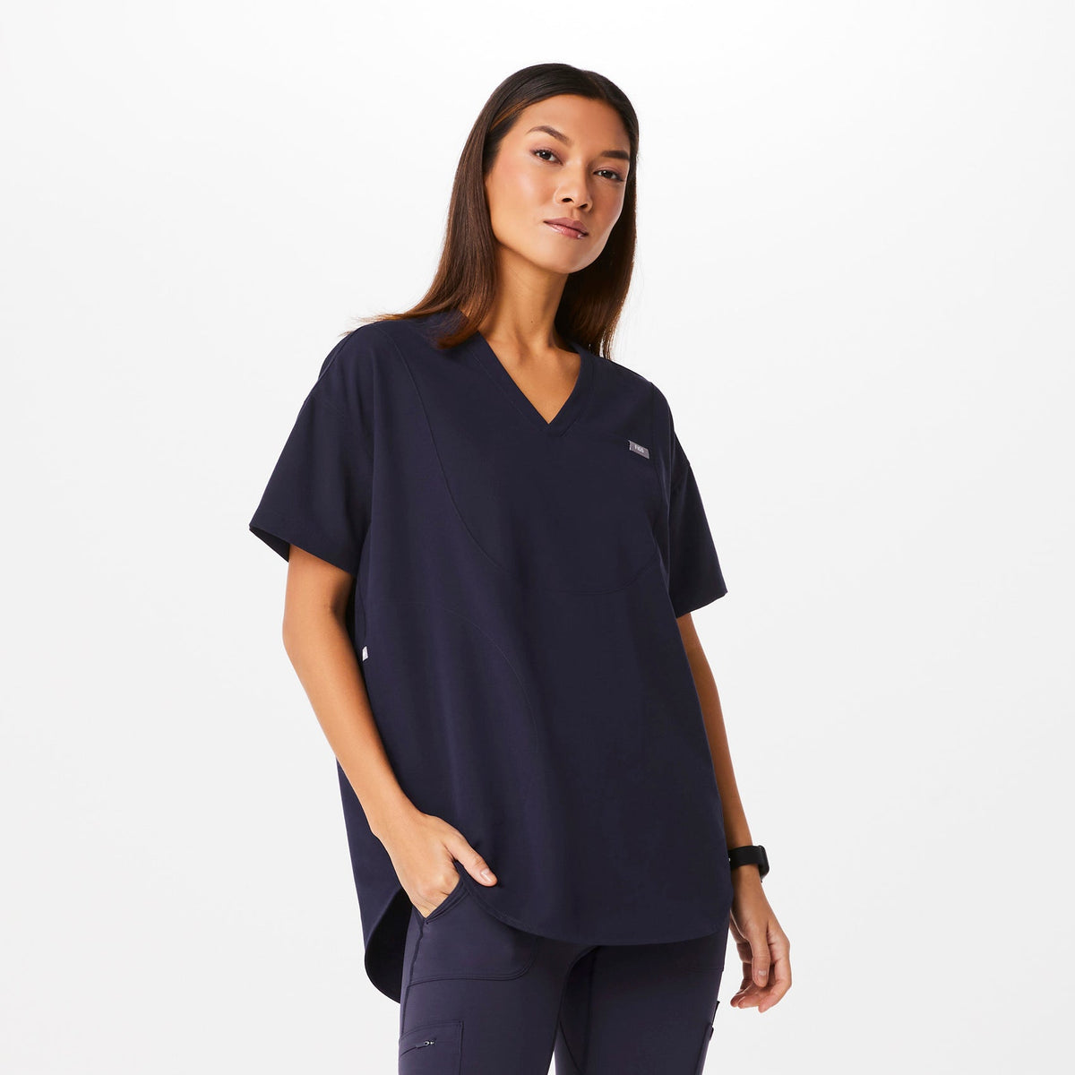 FIGS Halle V-Neck Tunic Scrub Top-Navy