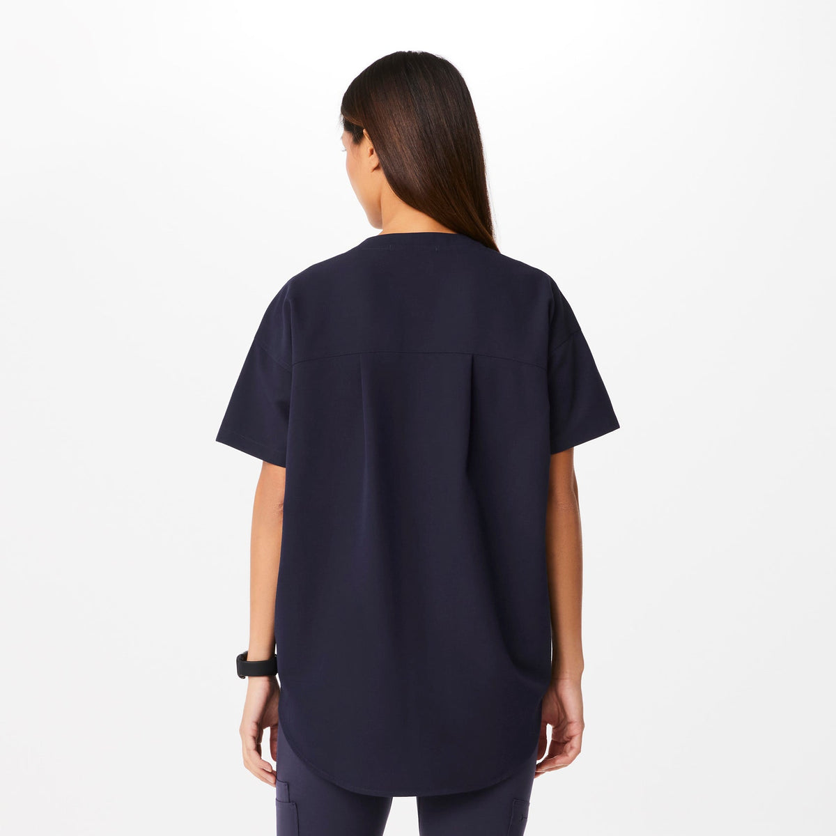 FIGS Halle V-Neck Tunic Scrub Top-Navy