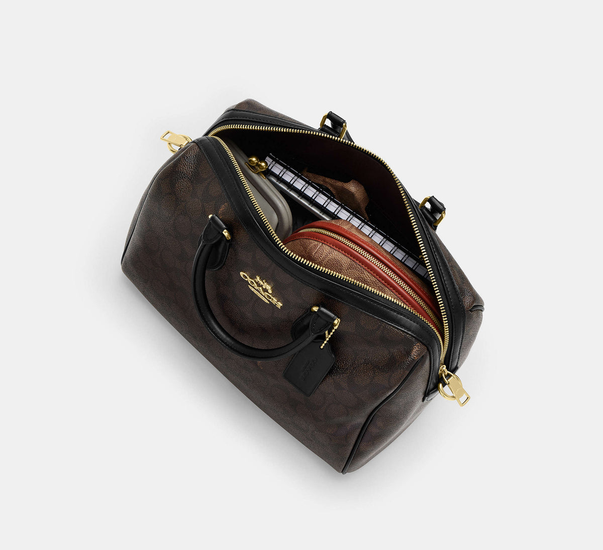 Coach Rowan Large Satchel Bag In Signature - Gold/Walnut/Black
