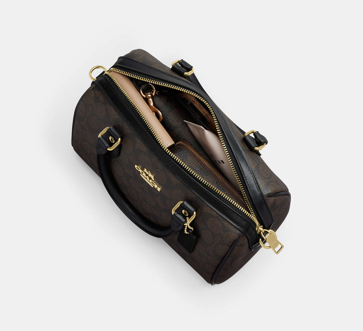 Coach Rowan Satchel Bag In Signature -  Gold/Tan/Brown - Hemen Teslimde