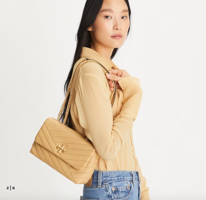 Tory Burch Small Kira Chevron Convertible Shoulder Desert Dune Kadın Deri Çanta- SEZON - HEMEN TESLİMDE