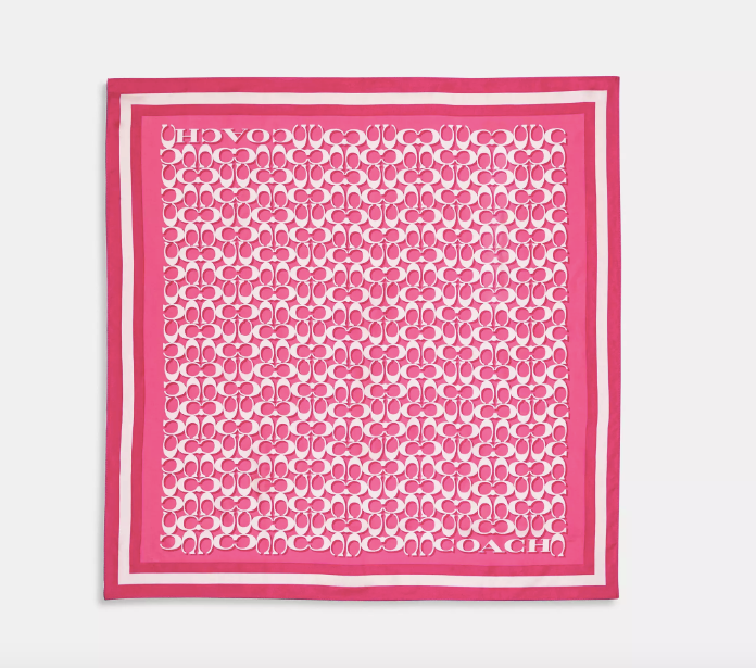 Coach Signature Print Silk Square Scarf -  Fuschia - HEMEN TESLİMDE