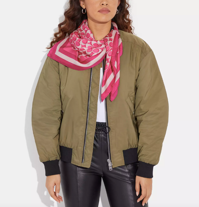 Coach Signature Print Silk Square Scarf -  Fuschia - HEMEN TESLİMDE