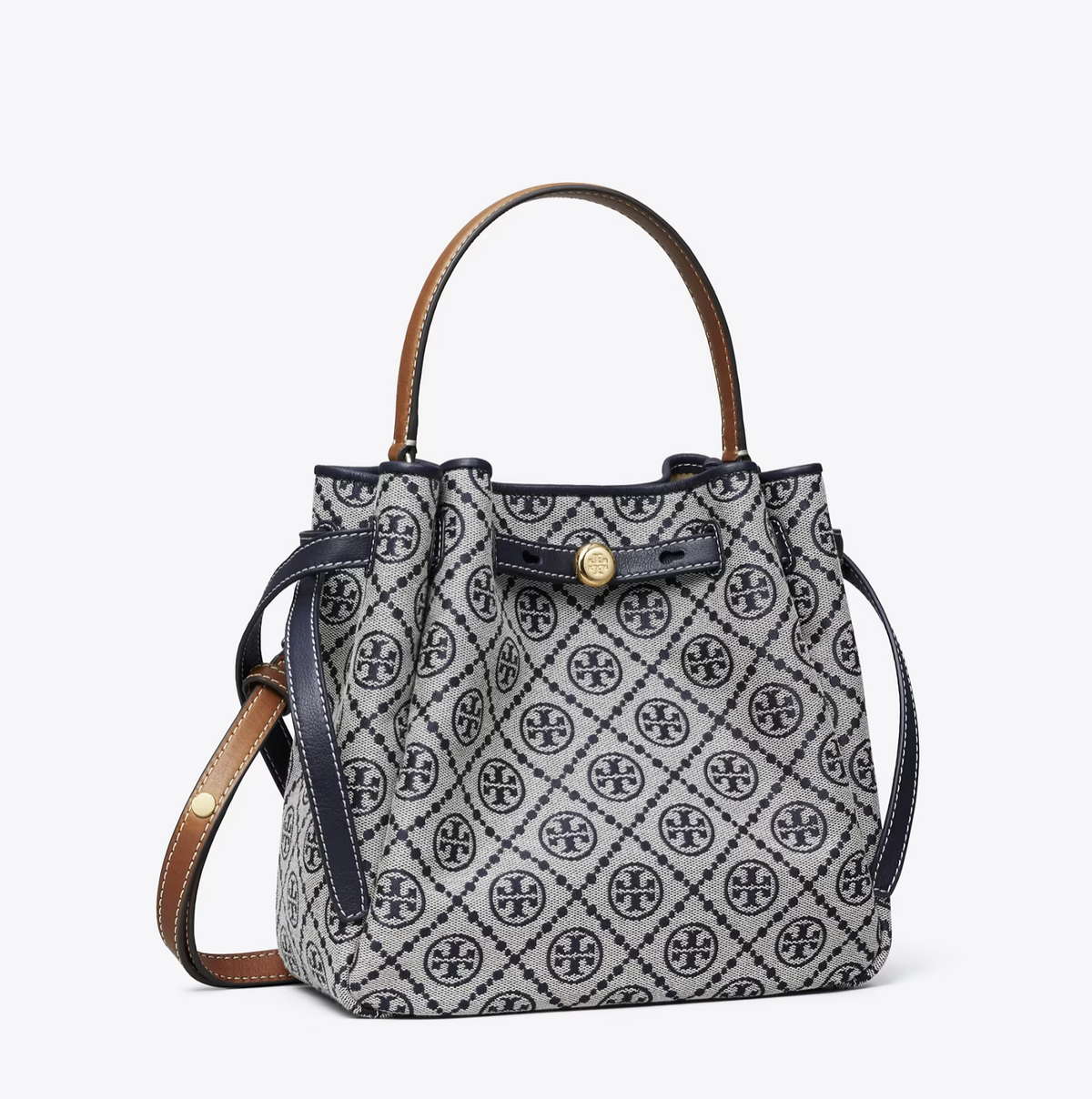 TORY BURCH ROMY T MONOGRAM BUCKET BAG - TORY NAVY