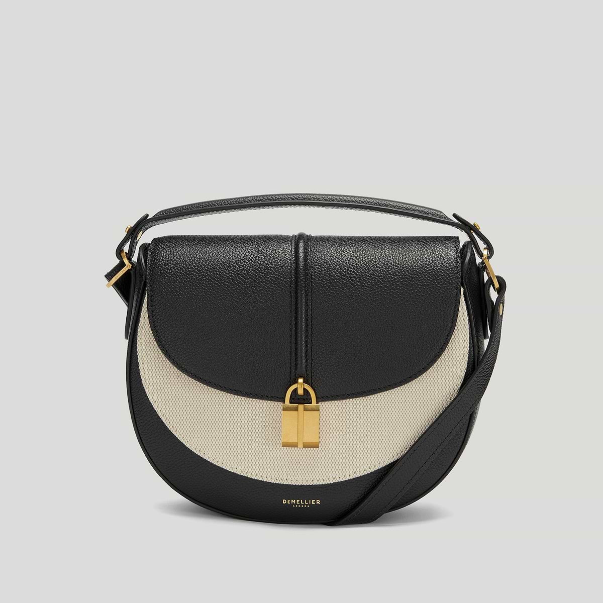 DeMellier The Siena Saddle Salt & Pepper Canvas Black Small Grain