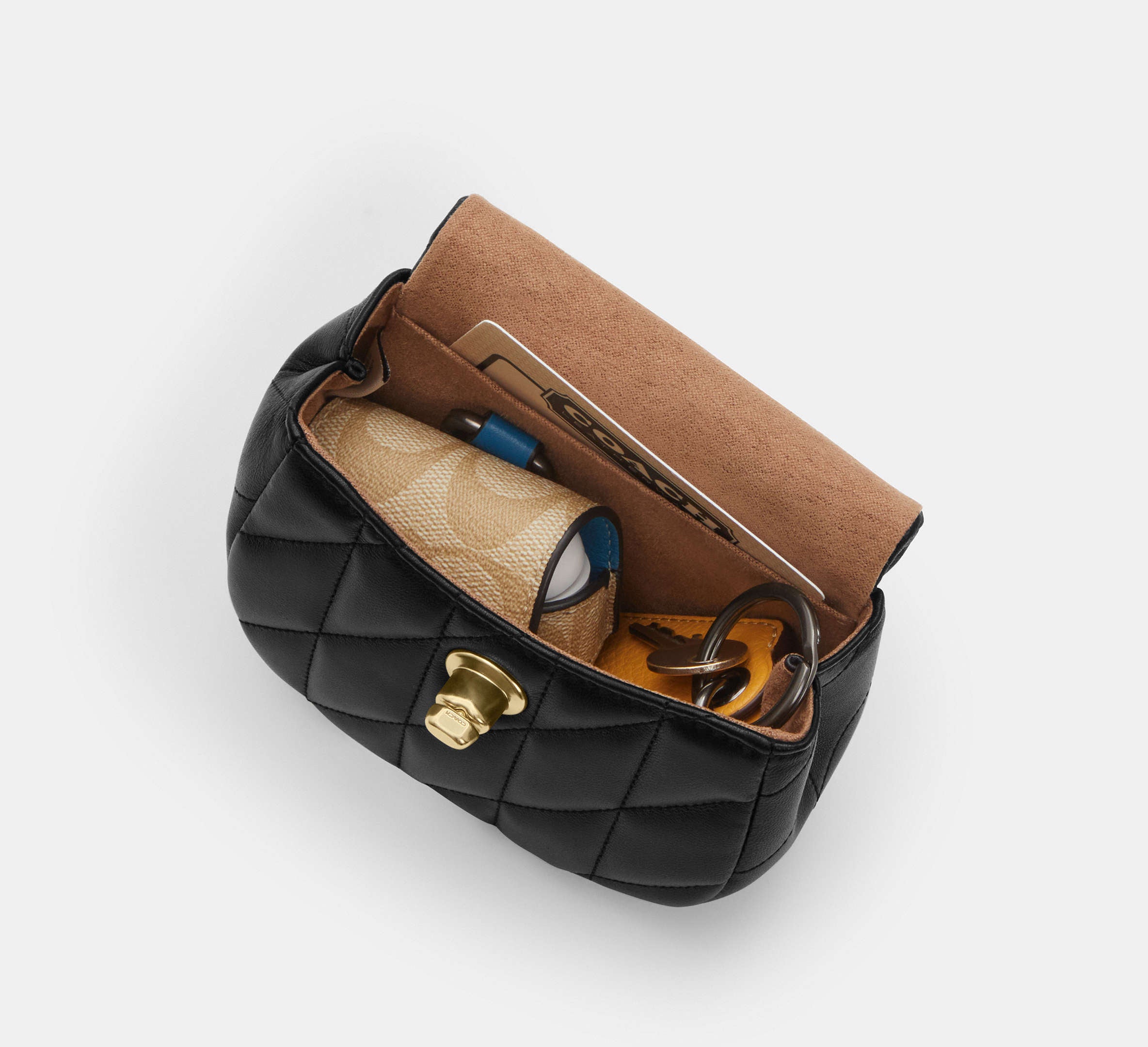 Coach  Turnlock Card Case With Quilting - Silver/Denim