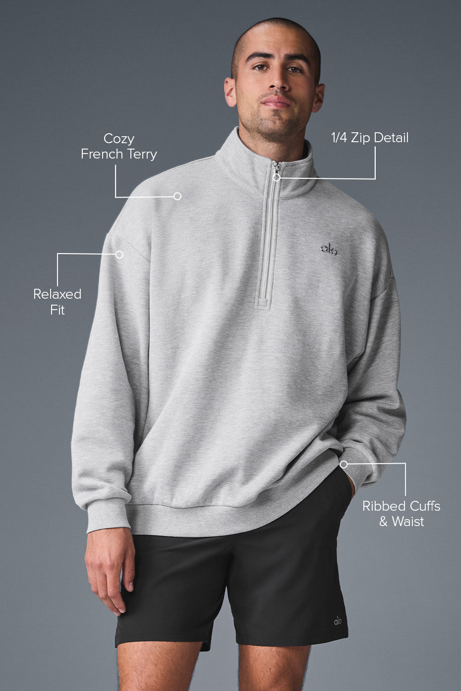Alo Yoga Men's Accolade 1/4 Zip Pullover - Athletic Heather Grey