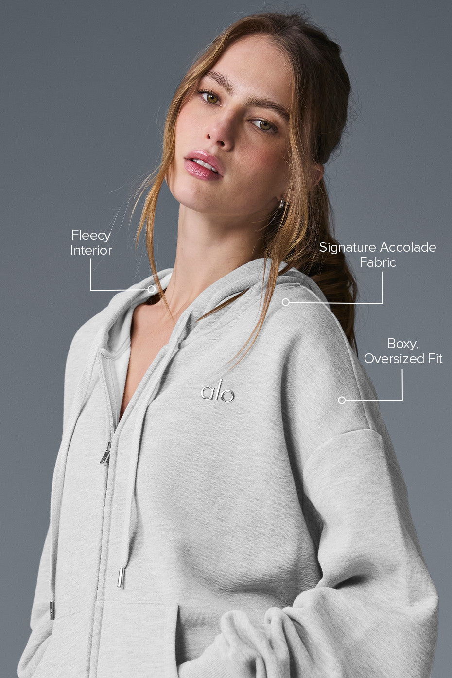 Alo Yoga Accolade Full Zip Hoodie - Athletic Heather Grey