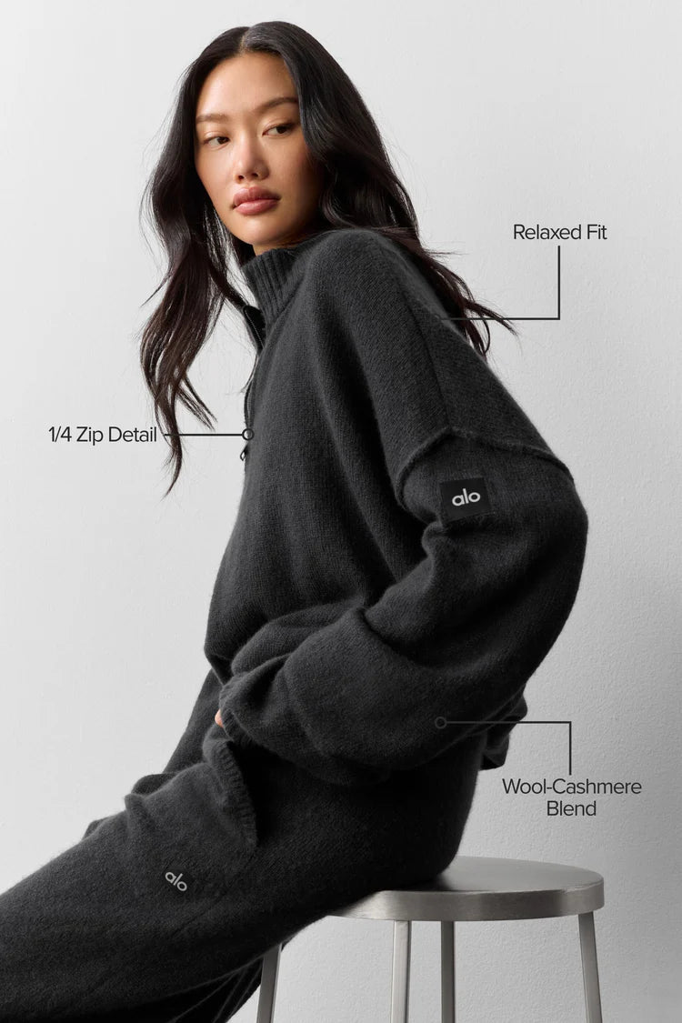 Alo Yoga Wool Cashmere New Class 1/4 Zip Pullover  -  Black