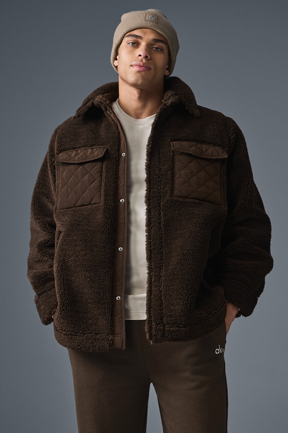 Alo Yoga Men's Sherpa Edge Shacket  -Espresso