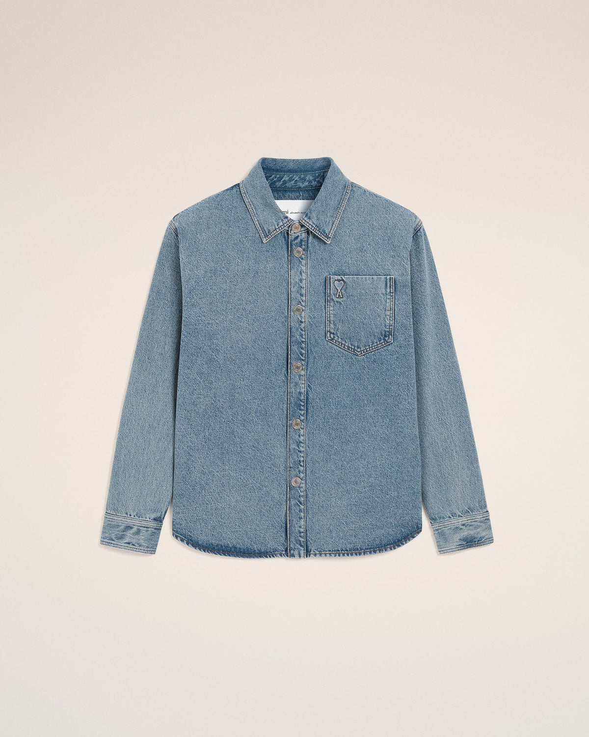 Ami Paris Unisex Blue cotton overshirt with Ami de Coeur   -  USED BLUE