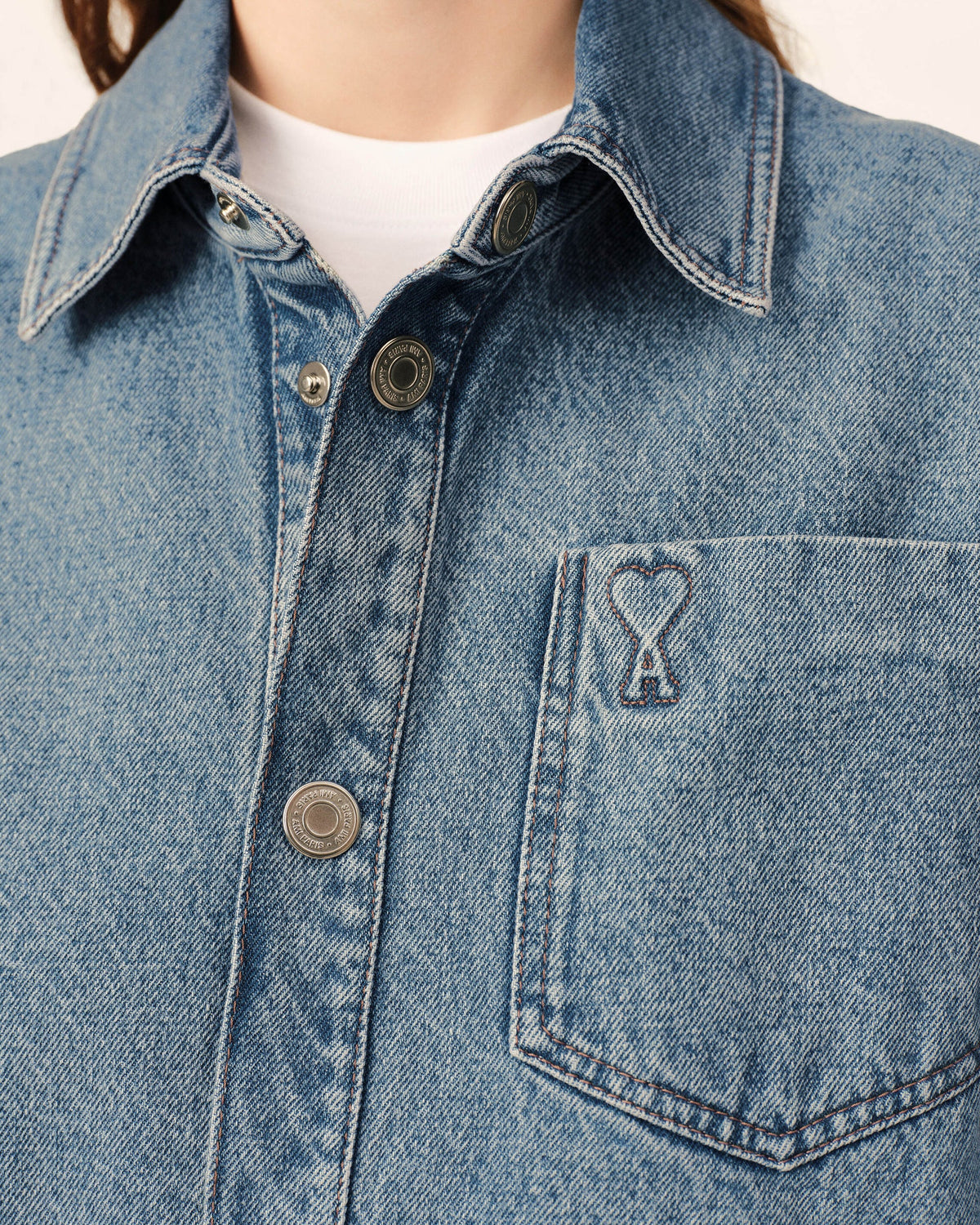 Ami Paris Unisex Blue cotton overshirt with Ami de Coeur   -  USED BLUE