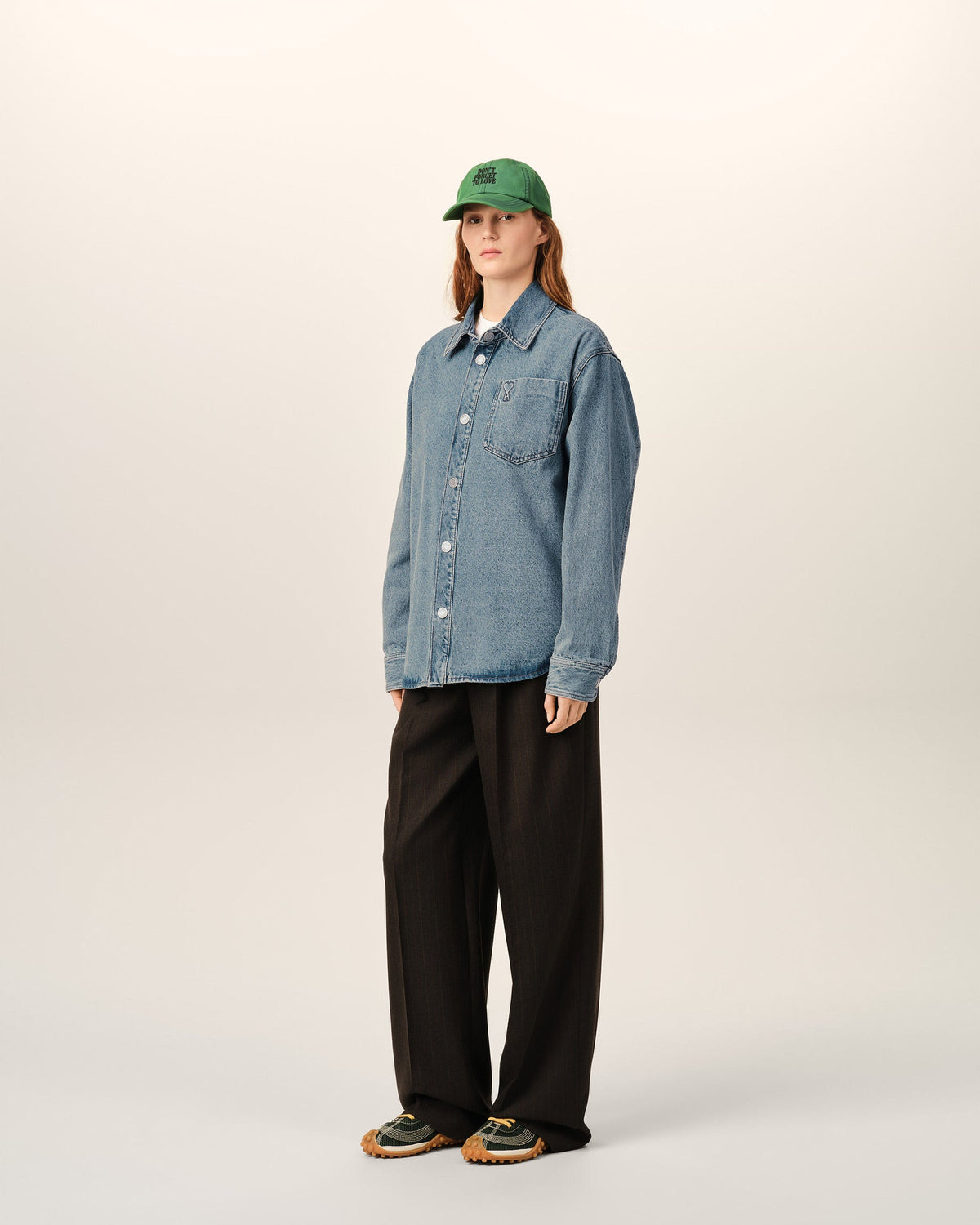 Ami Paris Unisex Blue cotton overshirt with Ami de Coeur   -  USED BLUE