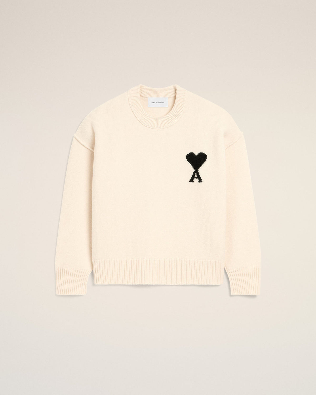 Ami Paris Unisex White Wool Ami De Coeur Crewneck Sweater - OFF WHITE/BLACK