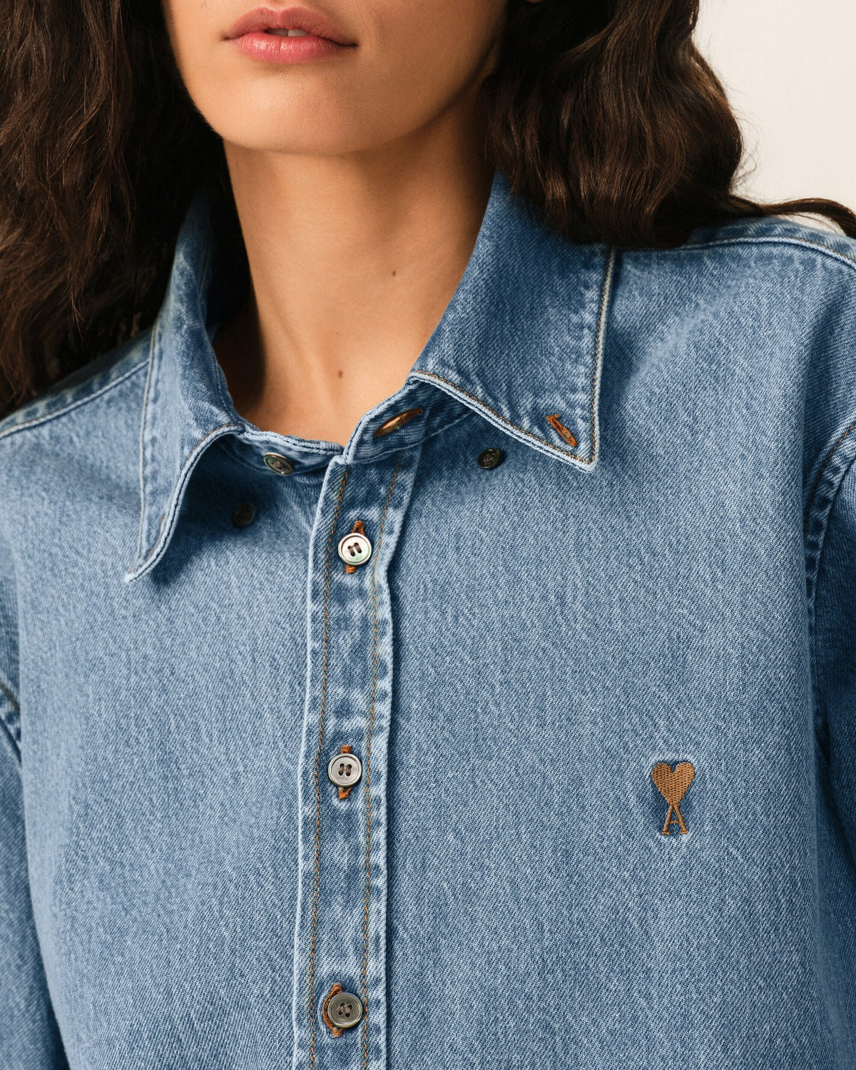 Ami Paris Unisex Blue Denim shirt with Ami De Coeur  - USED BLUE