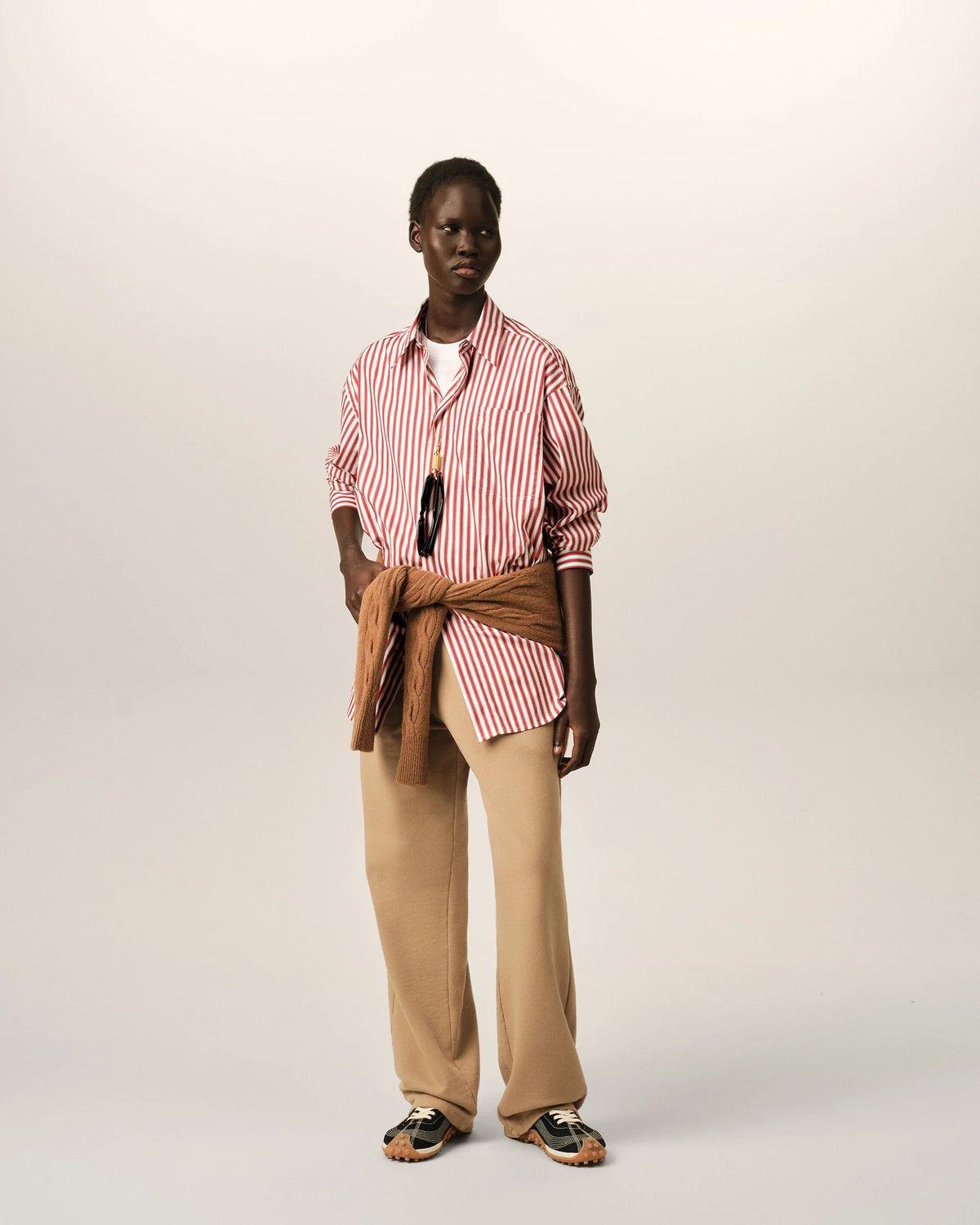 Ami Paris Unisex Red large striped shirt with embossed Ami de Coeur - RUBY RED/WHITE