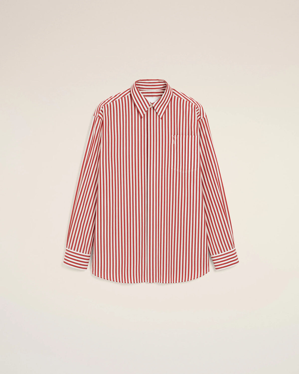 Ami Paris Unisex Red large striped shirt with embossed Ami de Coeur - RUBY RED/WHITE