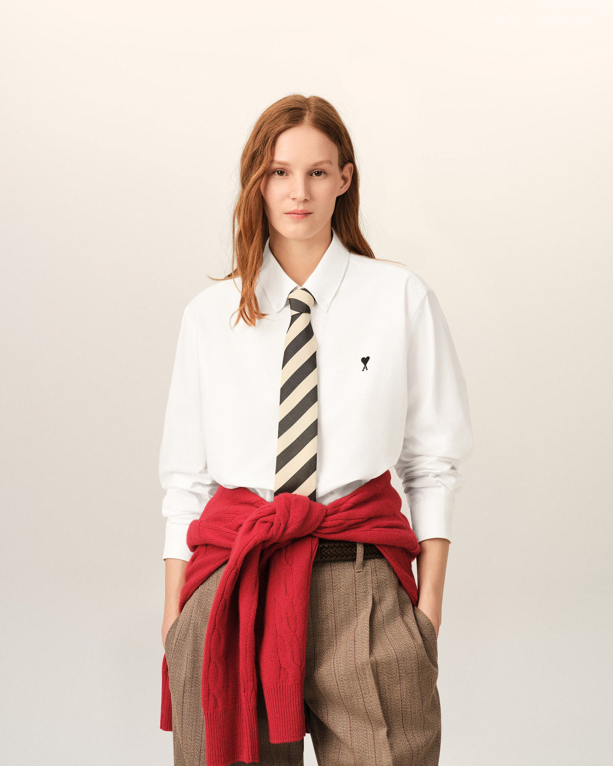 Ami Paris Unisex White cotton shirt with Ami de Coeur   -  NATURAL WHITE