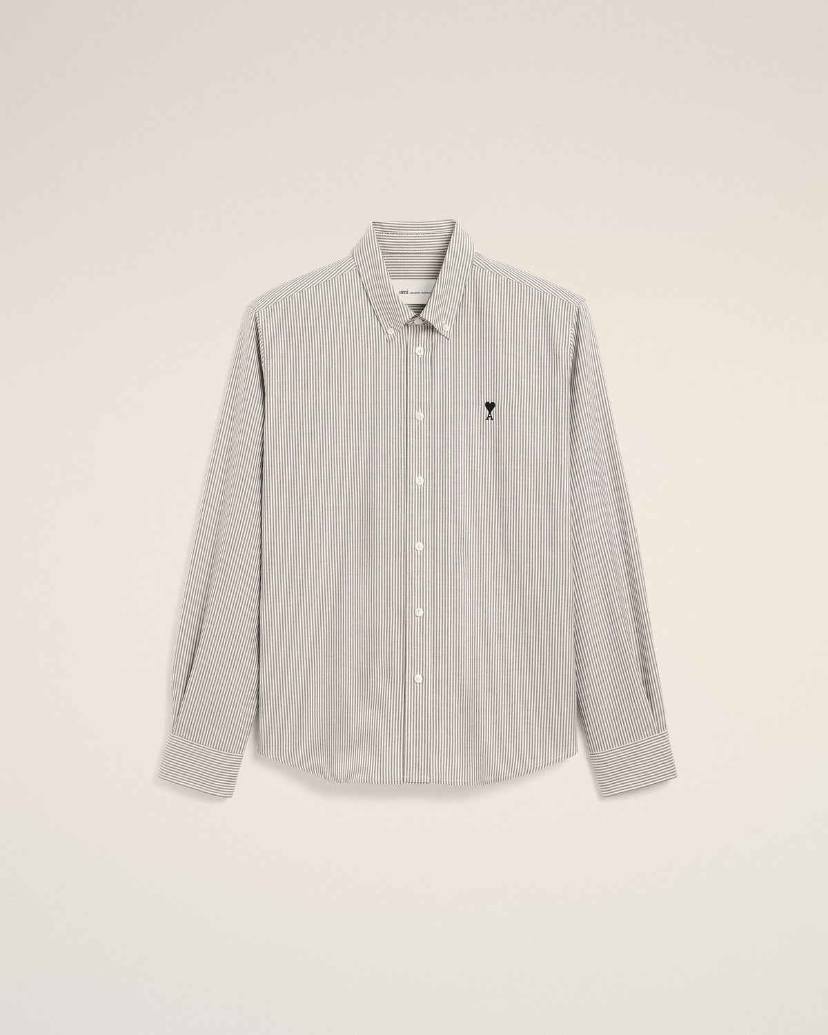 Ami Paris Unisex Black striped cotton shirt with Ami de Coeur - BLACK/NATURAL WHITE