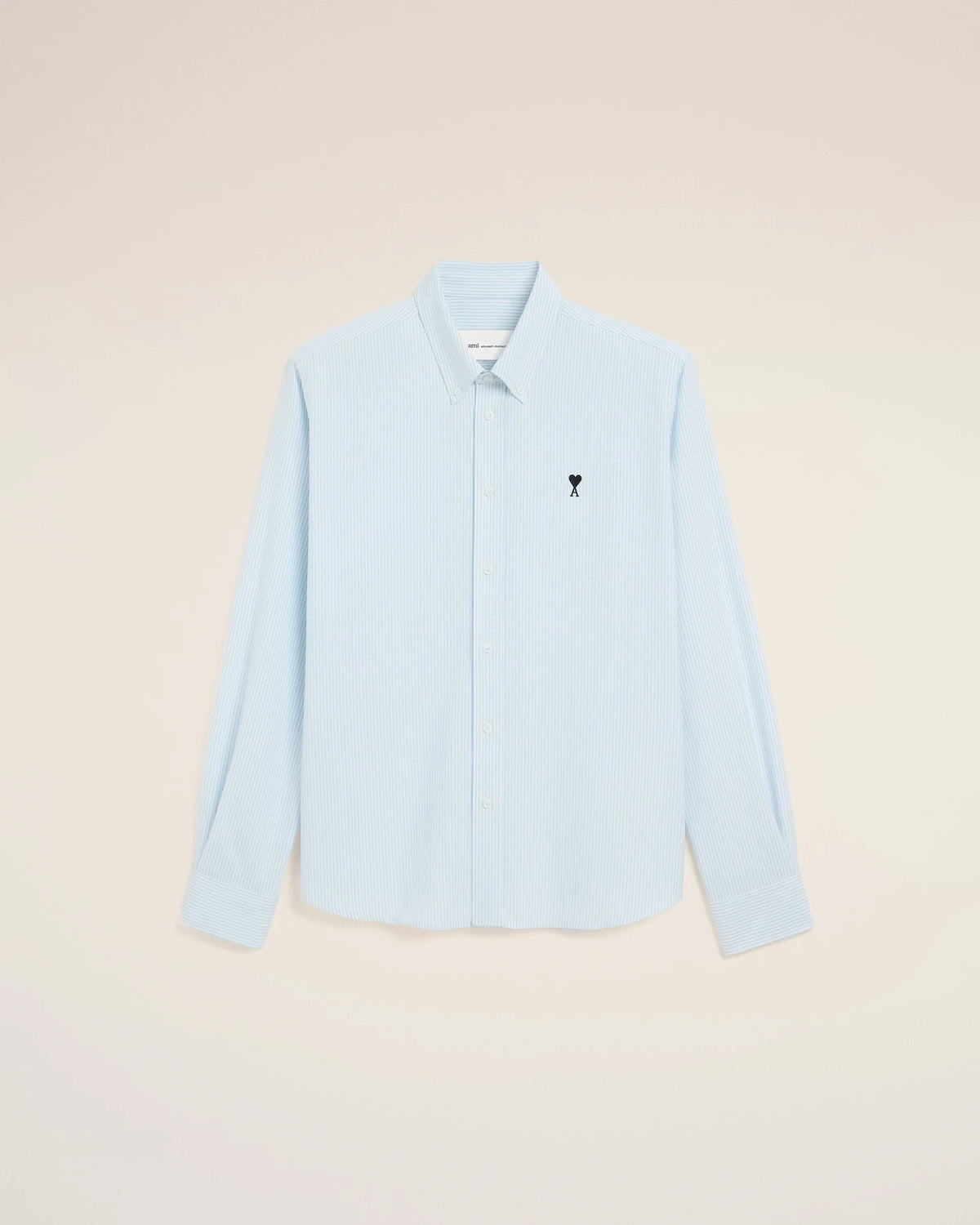 Ami Paris Unisex Blue striped cotton shirt with Ami de Coeur - SKY BLUE/NATURAL WHITE