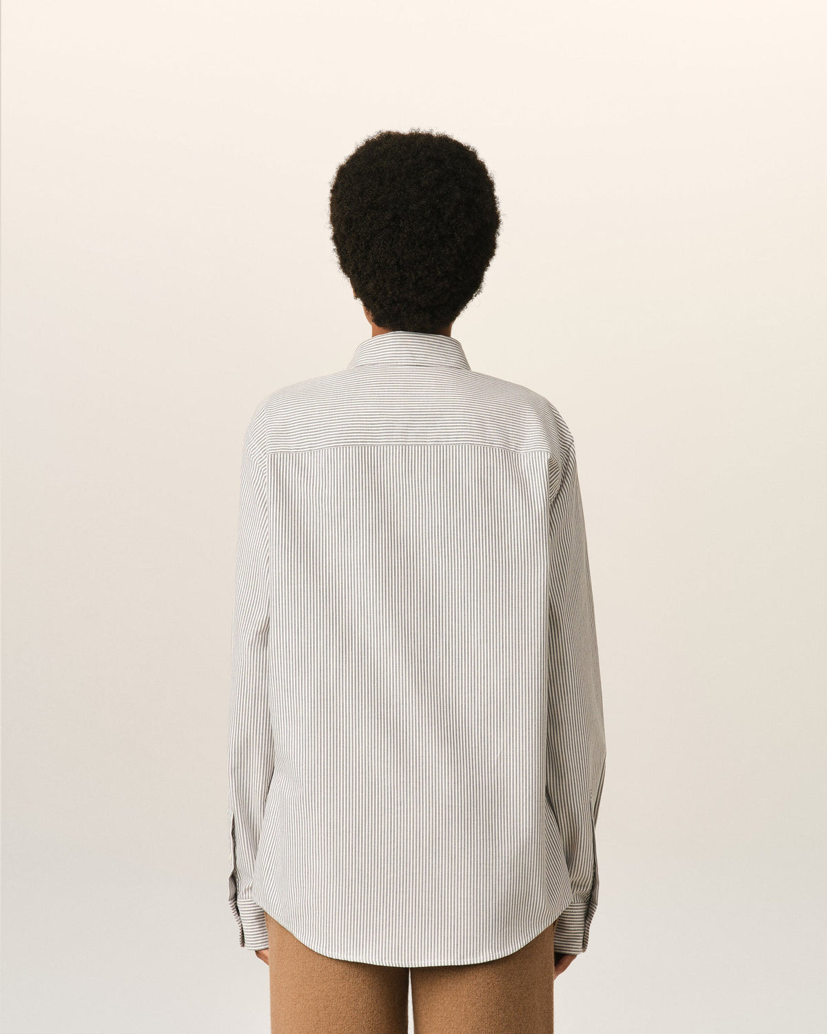 Ami Paris Unisex Black striped cotton shirt with Ami de Coeur - BLACK/NATURAL WHITE