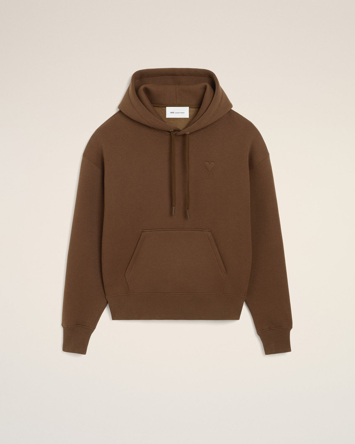 Ami Paris Unisex Brown cotton hoodie with embossed Ami de Coeur  -  CHOCOLATE BROWN