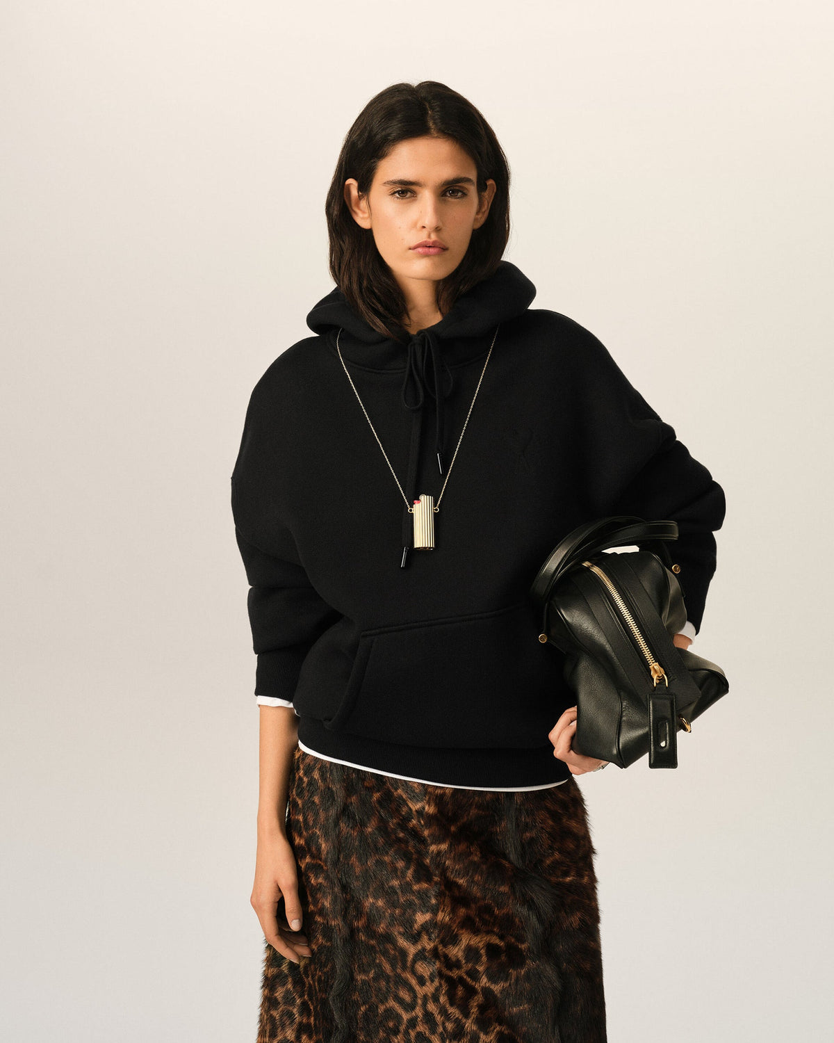 Ami Paris Unisex Black cotton hoodie with embossed Ami de Coeur  -  BLACK