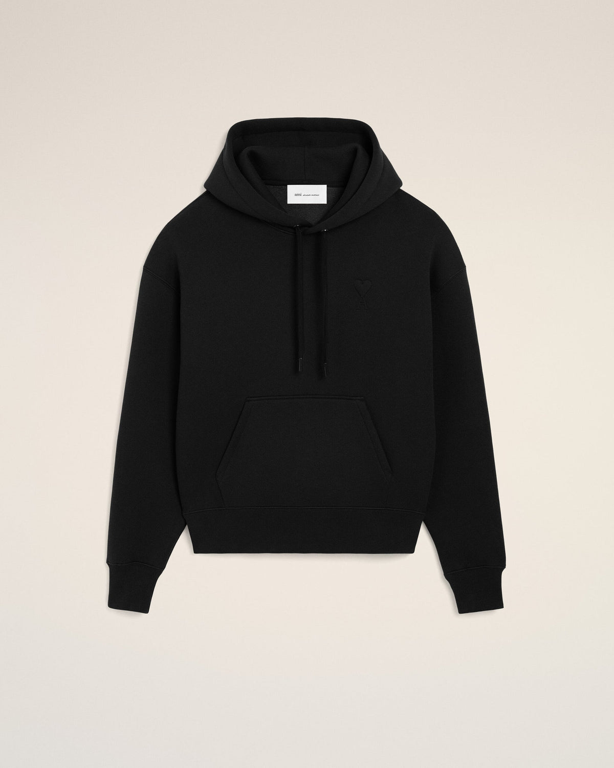 Ami Paris Unisex Black cotton hoodie with embossed Ami de Coeur  -  BLACK