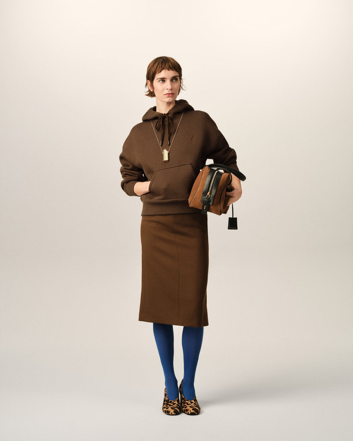 Ami Paris Unisex Brown cotton hoodie with embossed Ami de Coeur  -  CHOCOLATE BROWN