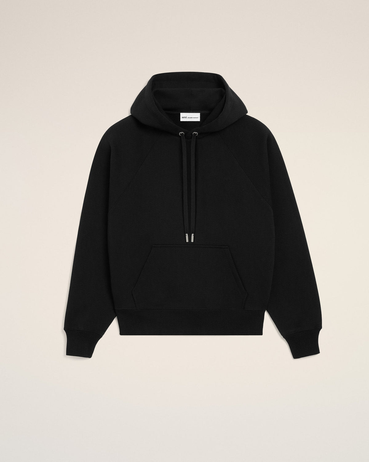 Ami Paris Black Cotton Hoodie with Embossed Ami De Coeur  -  BLACK