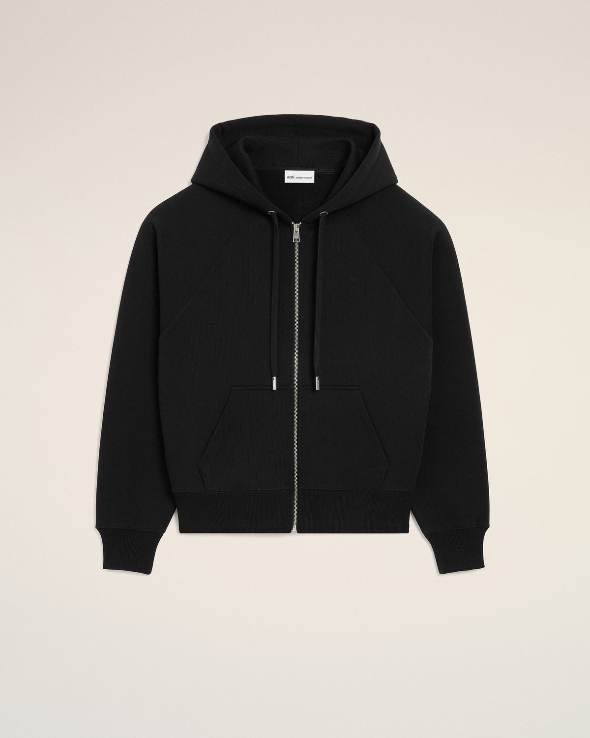 Ami Paris Unisex Black Zipped Cotton Hoodie with Embossed Ami De Coeur  -   BLACK