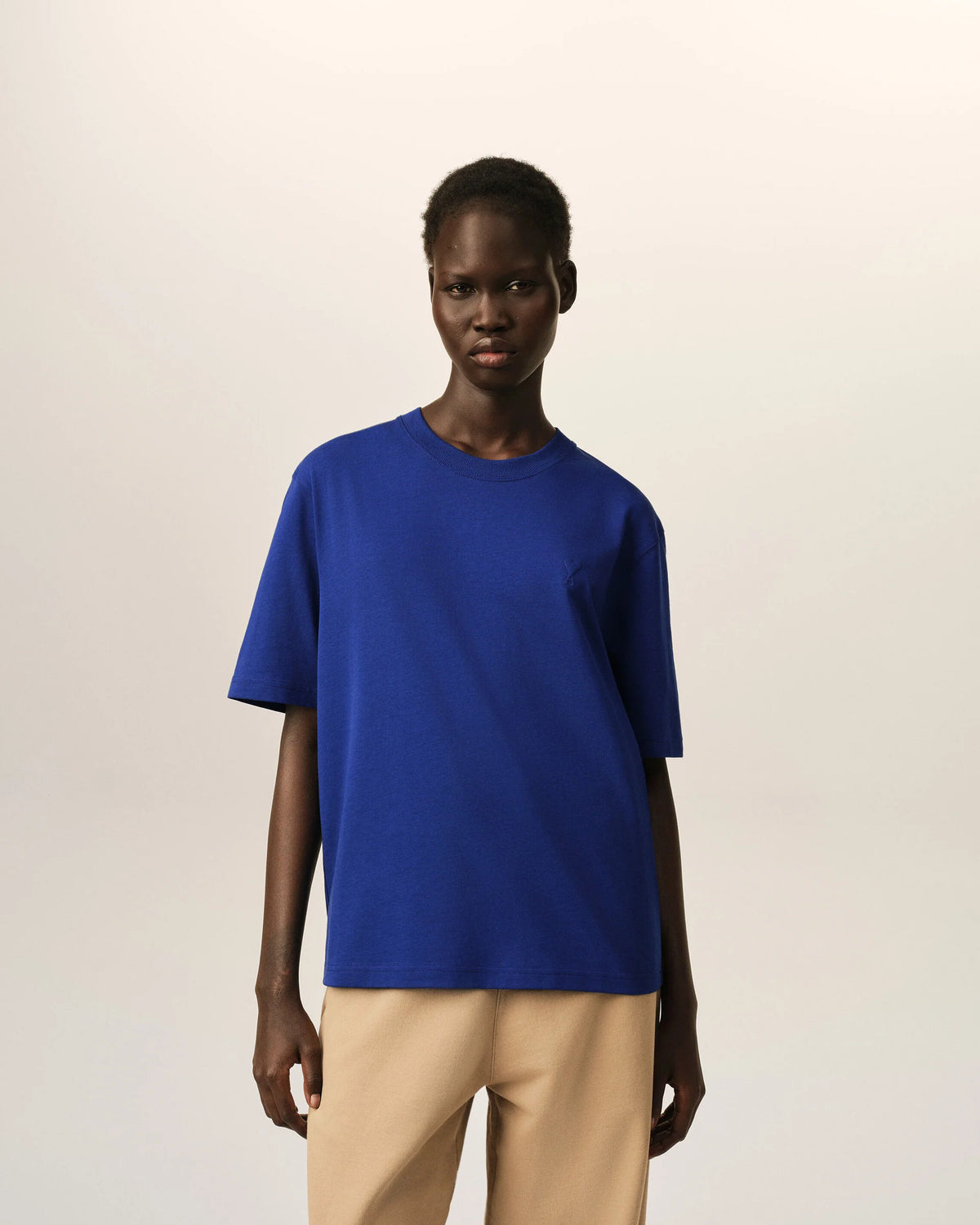 Ami Paris Blue cotton t-shirt with embossed Ami de Coeur  -   ROYAL BLUE