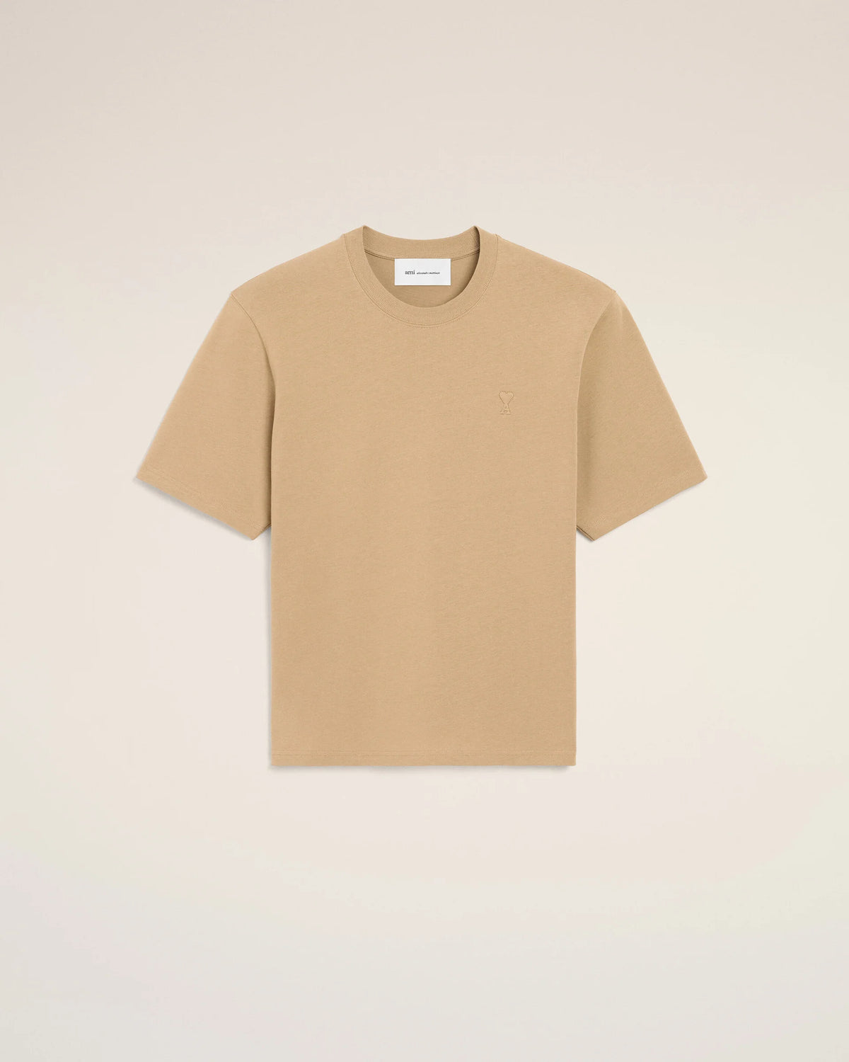 Ami Paris Beige cotton t-shirt with embossed Ami de Coeur  -  MASTIC BEIGE