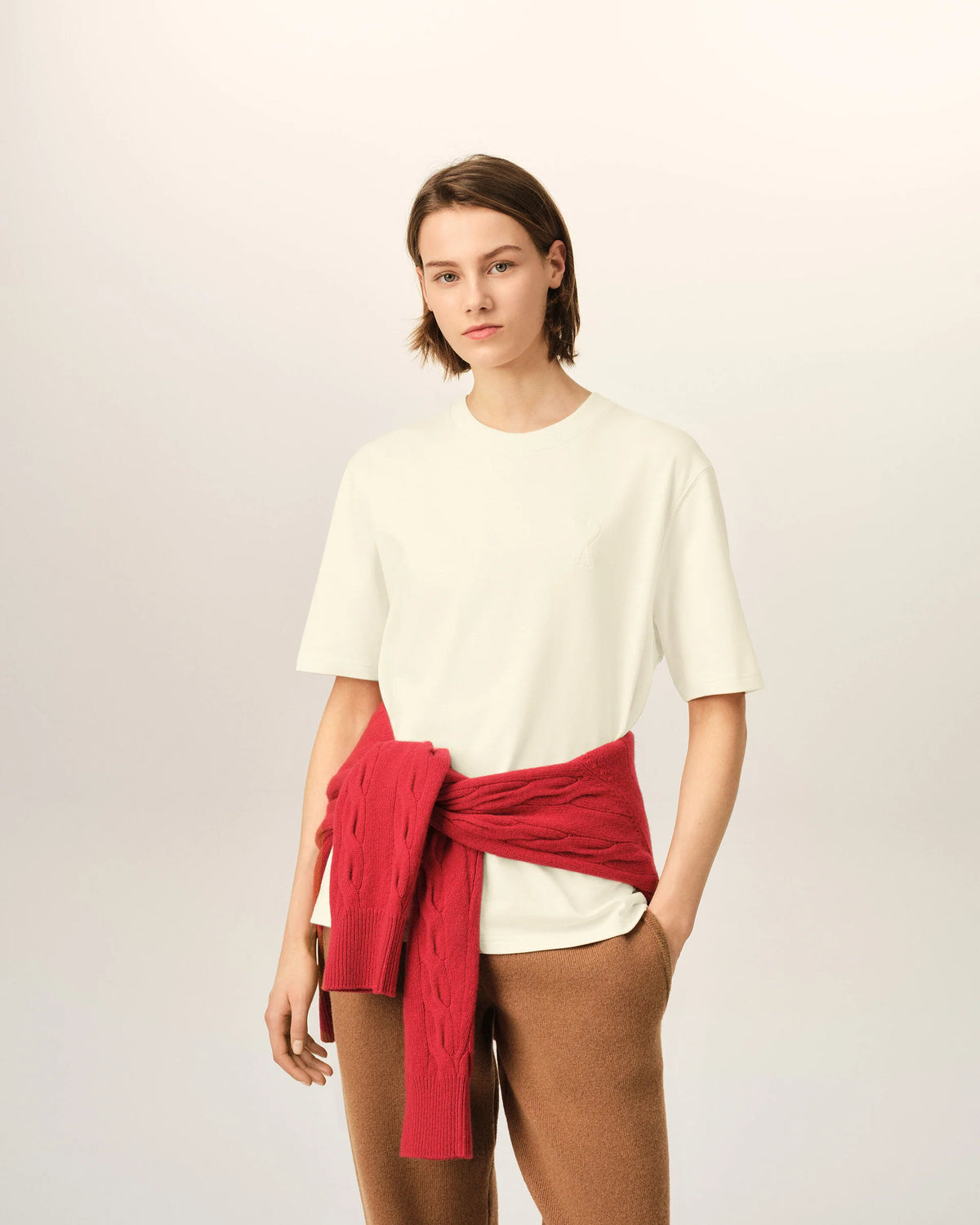 Ami Paris Unisex White cotton t-shirt with embossed Ami de Coeur  -   IVORY