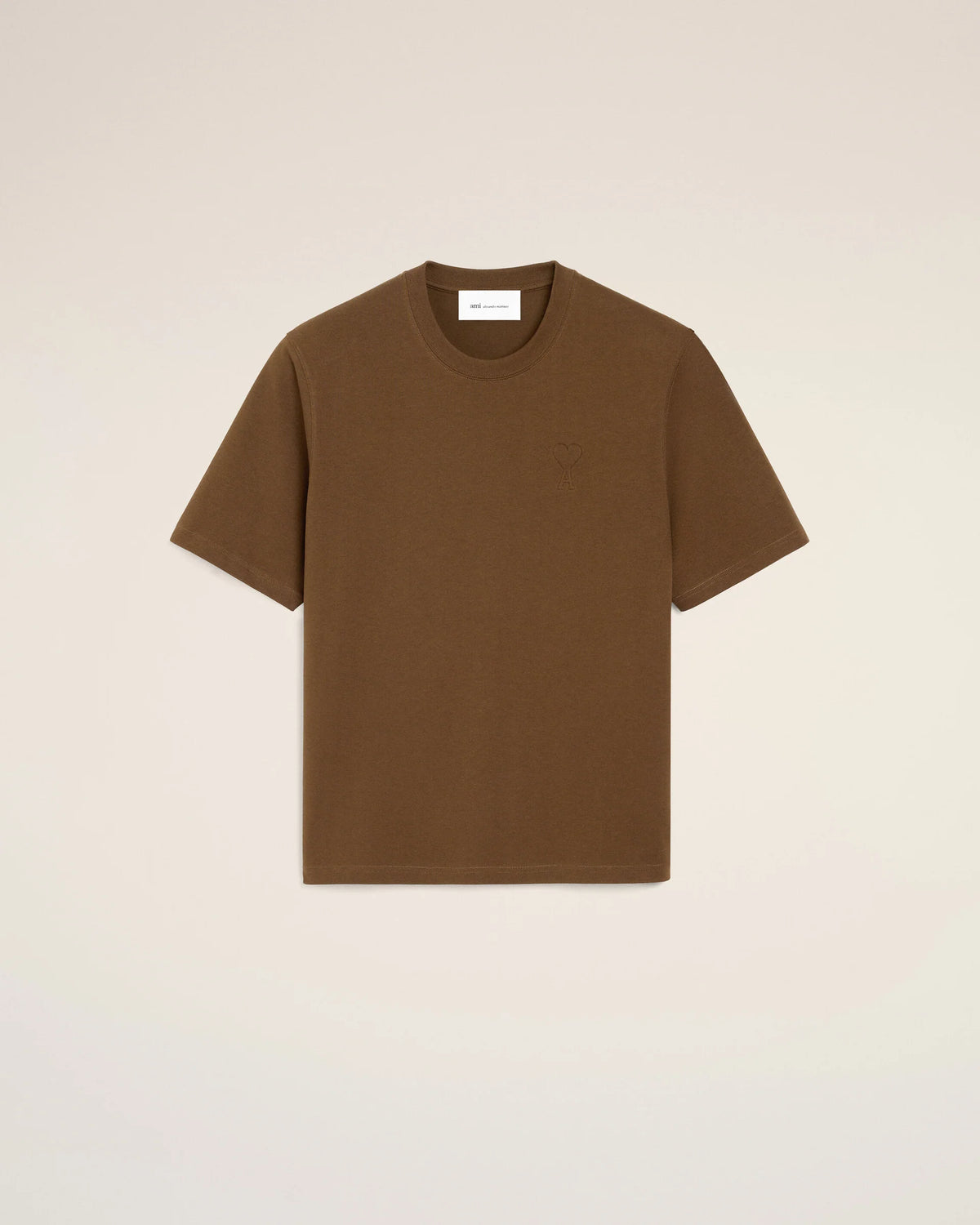 Ami Paris Unisex Brown cotton t-shirt with embossed Ami de Coeur  -  CHOCOLATE BROWN