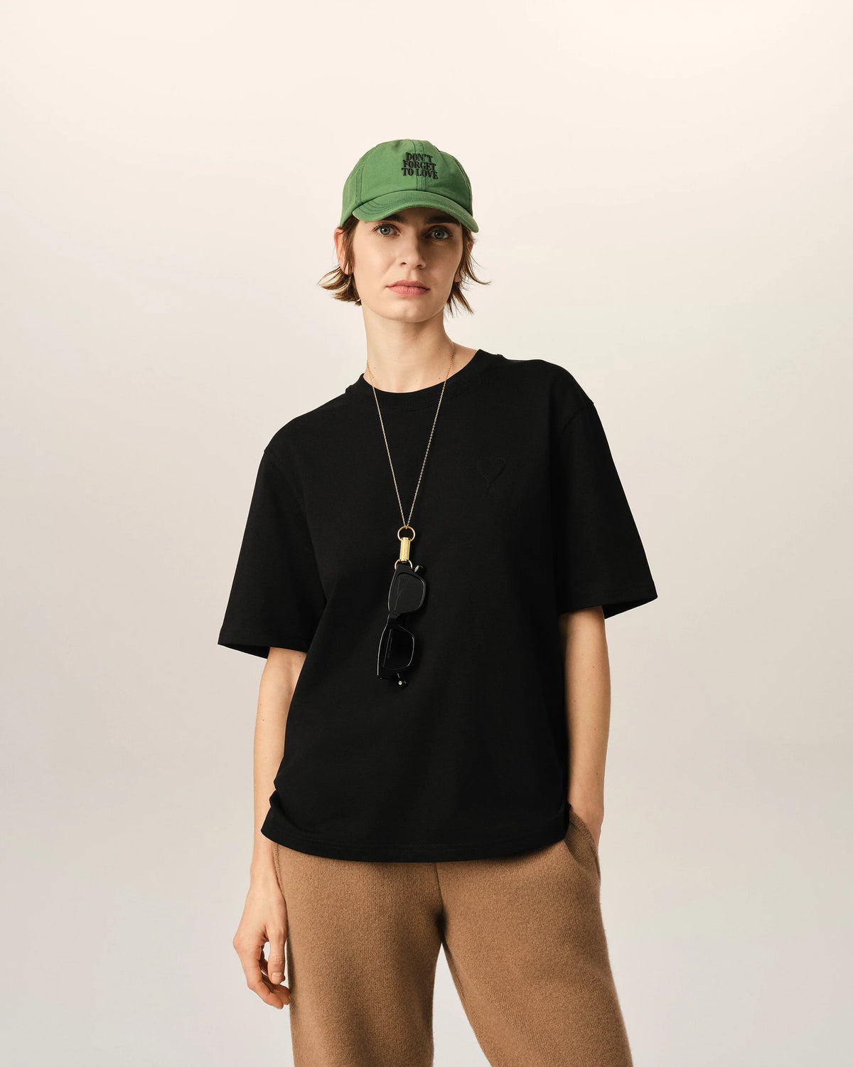 Ami Paris Unisex Black cotton t-shirt with embossed Ami de Coeur  -  BLACK