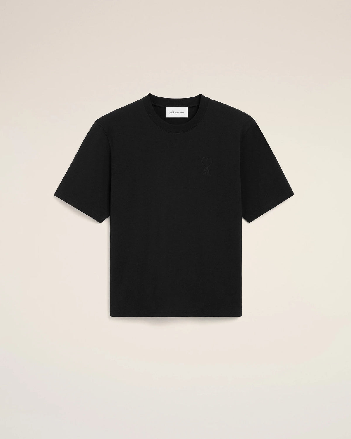 Ami Paris Unisex Black cotton t-shirt with embossed Ami de Coeur  -  BLACK