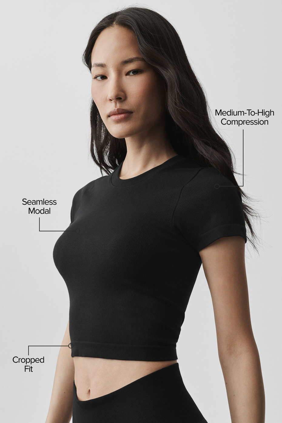 Alo Yoga Seamless Modal Ribbed Cropped Short Sleeve-Black