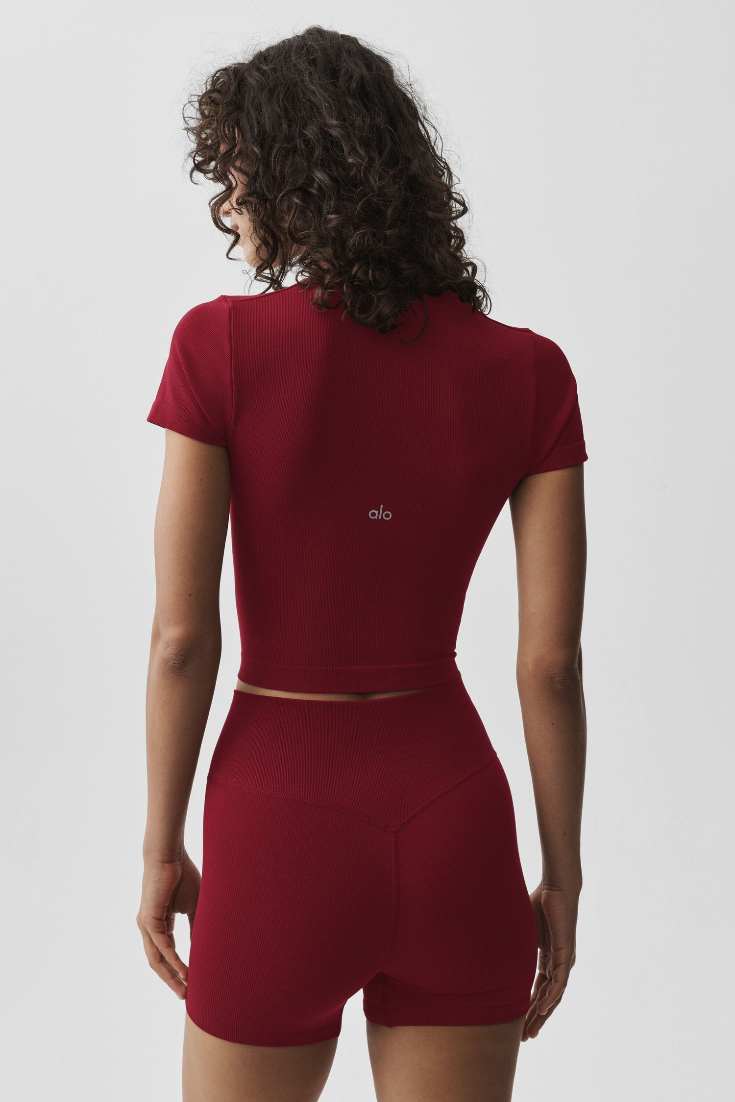 Alo Yoga Seamless Modal Ribbed Cropped Short Sleeve-Summer Romance Red