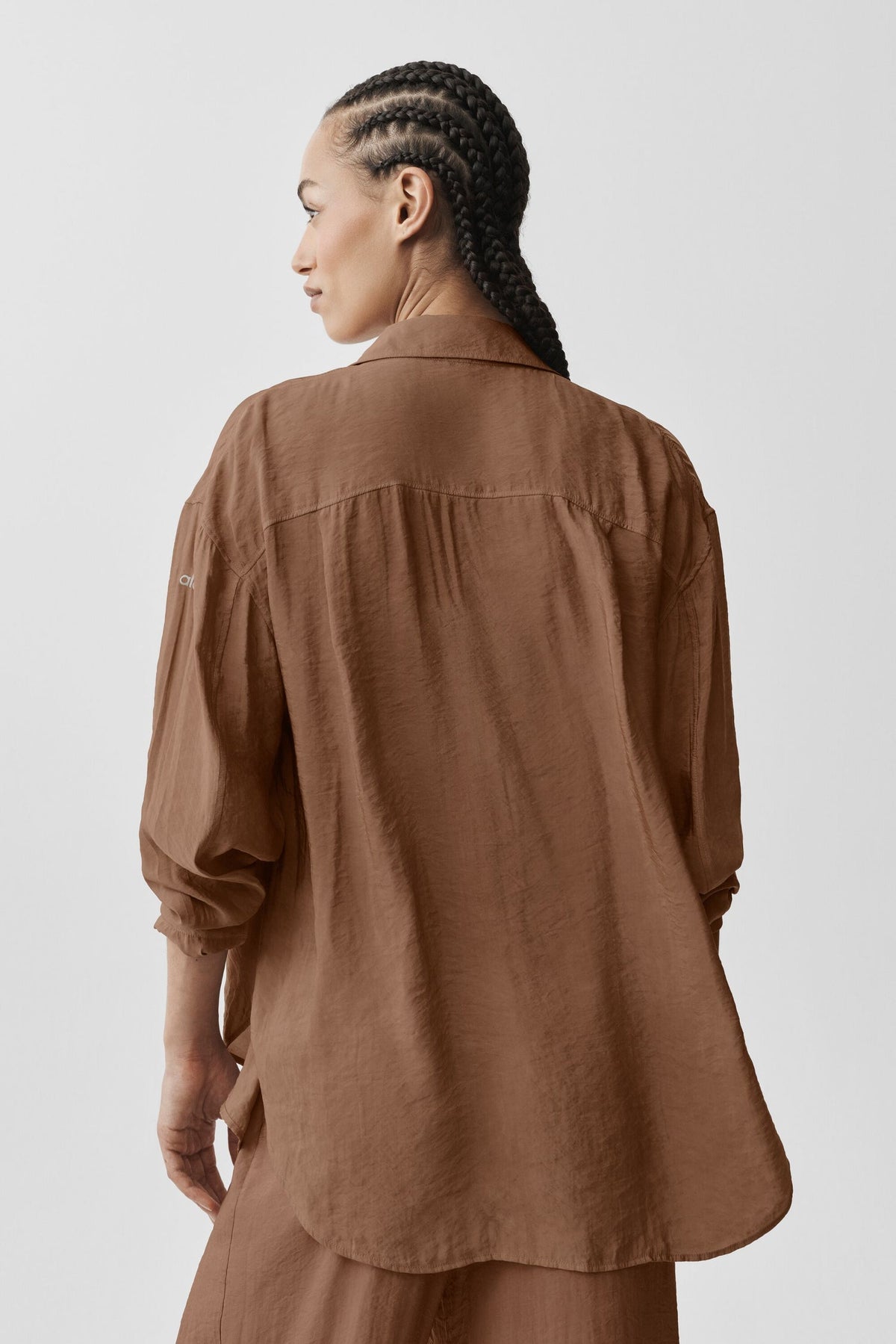 Alo Yoga Semi-Sheer Golden Hour Button Down Long Sleeve-Sun Kissed Brown