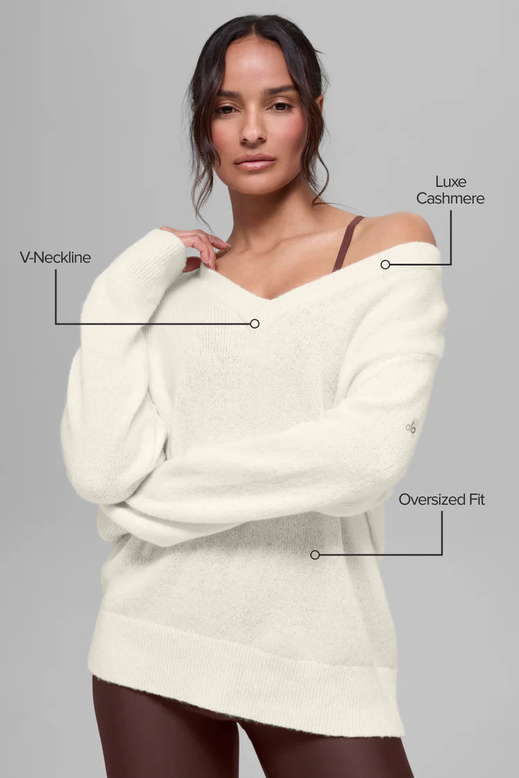 Alo Yoga Wool Cashmere New Class Oversized V-Neck Sweater   -  Ivory