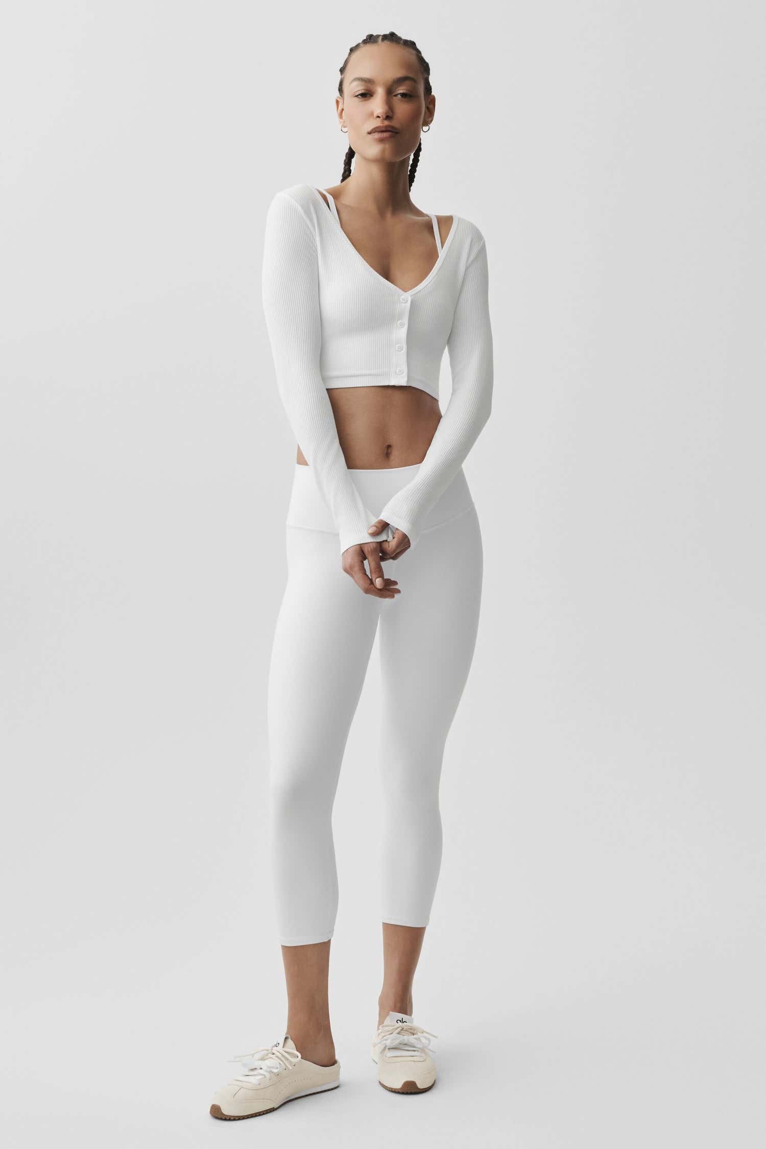 Alo Yoga Ribbed Cropped Whisper Cardigan-White – Kanadadan Kapına