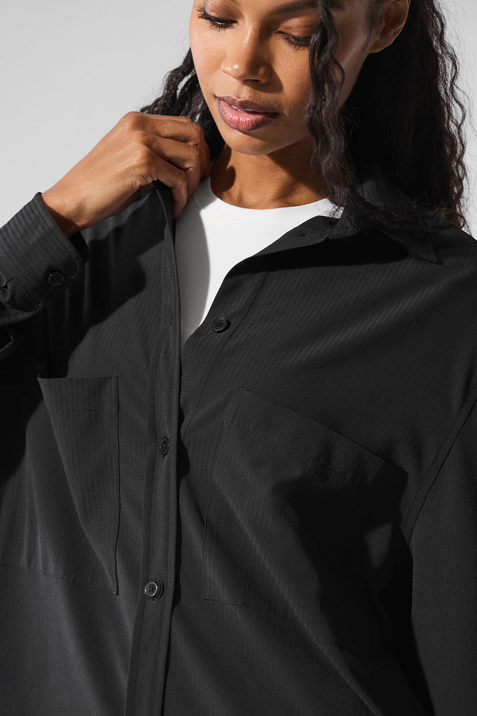 Alo Yoga Dreamscape Button Down Long Sleeve  -  Black