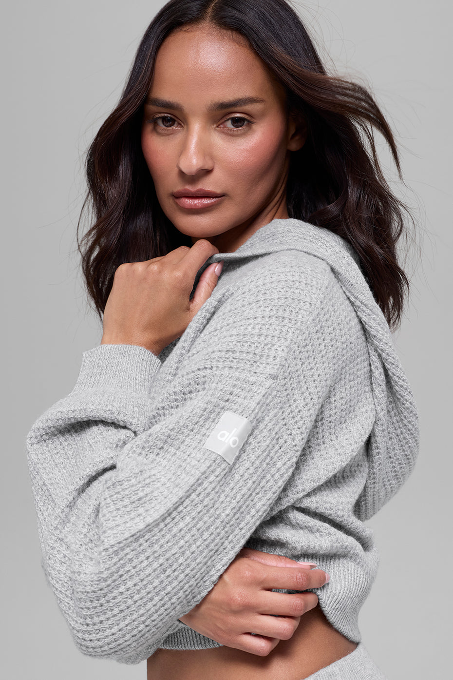 Alo Yoga Women Cashmere Plush Waffle Full Zip Hoodie - Athletic