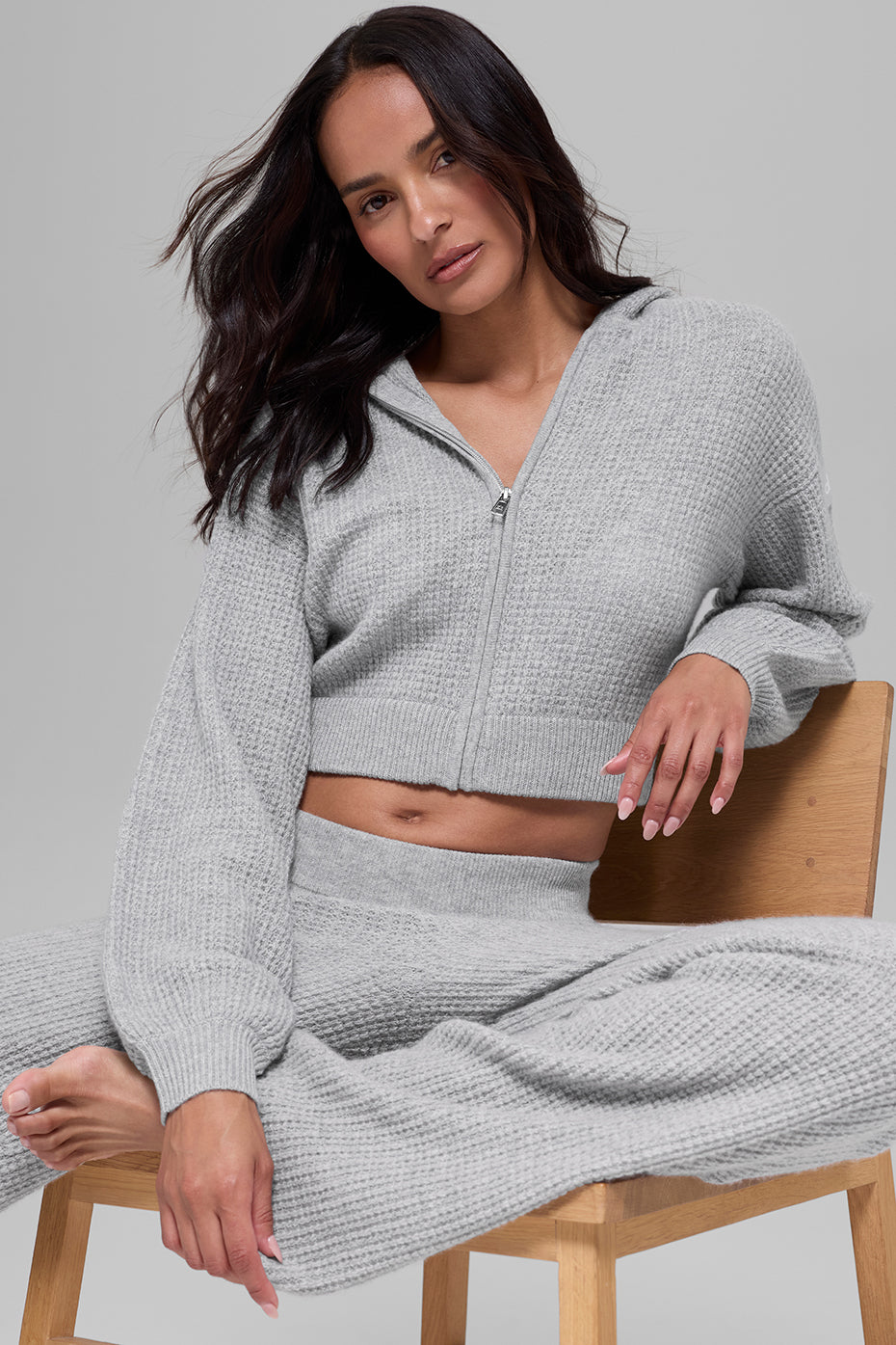 Alo Yoga Women Cashmere Plush Waffle Full Zip Hoodie - Athletic