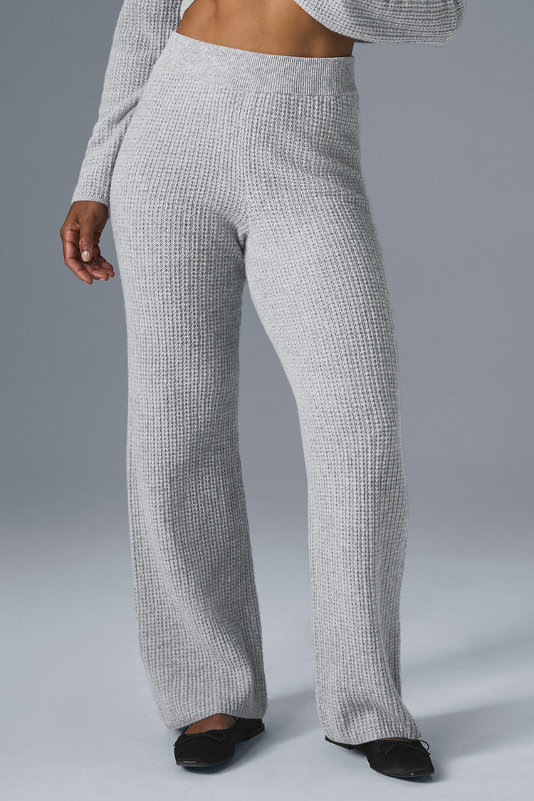 Alo Yoga Cashmere High-Waist Plush Waffle Pant  -  Athletic Heather Grey