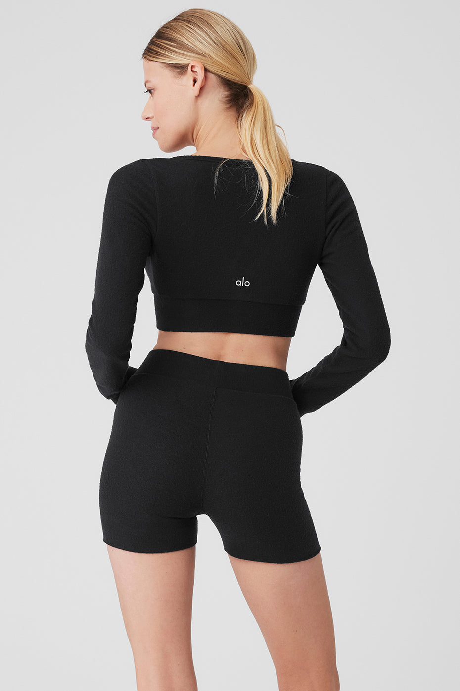 Alo Yoga Alolux Cropped Me Time Cardigan-Black