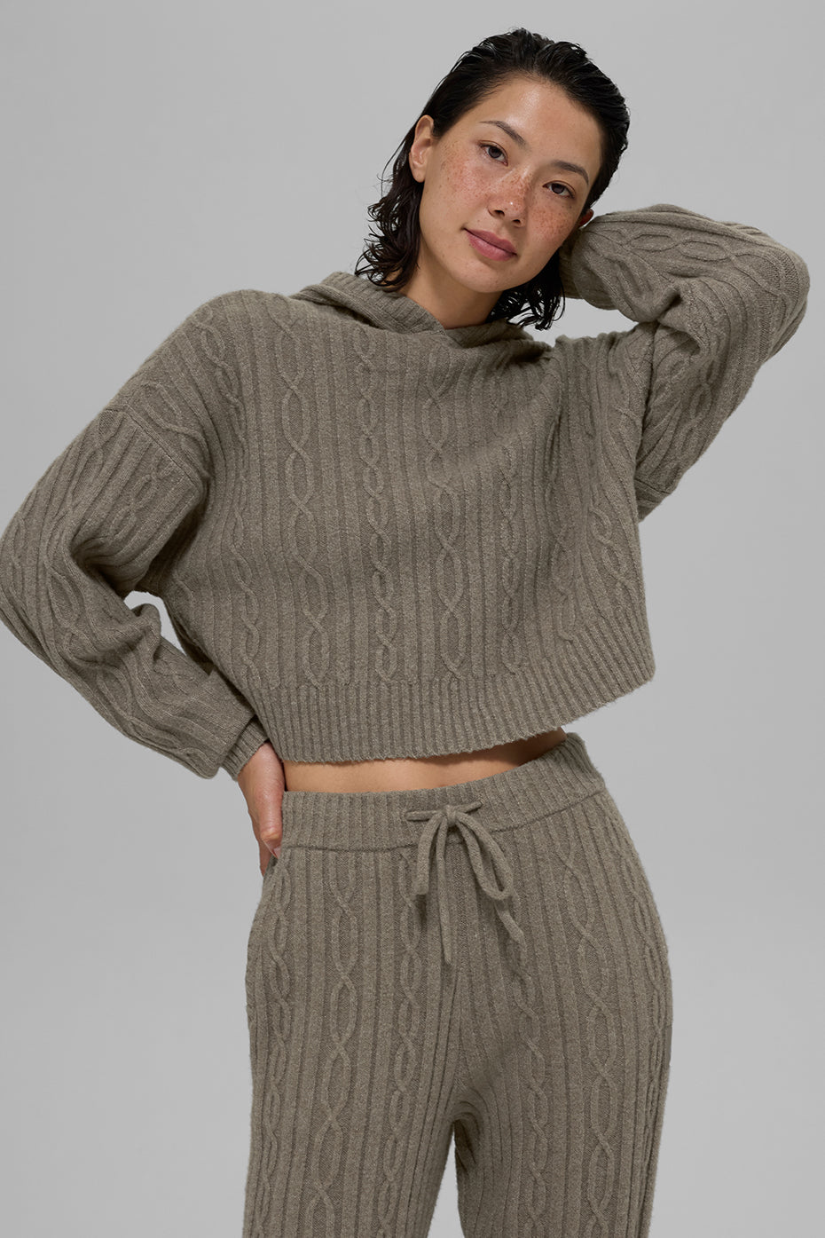 Alo Yoga Cable Knit Winter Bliss Hoodie-Light Cocoa